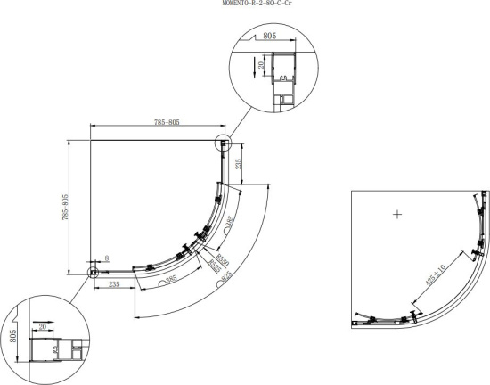 Душевой уголок Cezares Momento-R-2-80-C-Cr