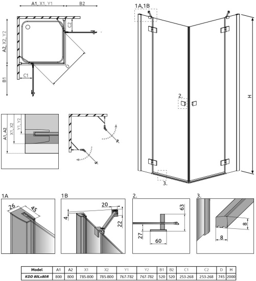 Душевой уголок Radaway Essenza New Black KDD 80х80