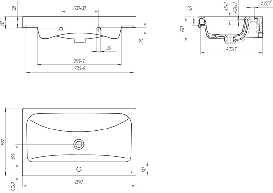 Тумба с раковиной Misty Лира 80 напольная