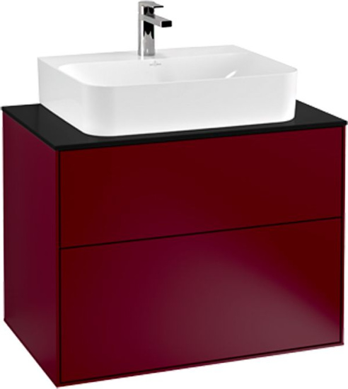 Мебель для ванной Villeroy & Boch Finion 80 peony matt lacquer, glass black matt, с настенным освещением