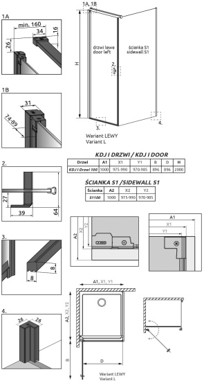 Душевой уголок Radaway Nes Black KDJ I Frame 100x100 L