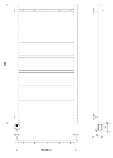 Полотенцесушитель электрический Secado Триада 1 К 100/40 L, хром