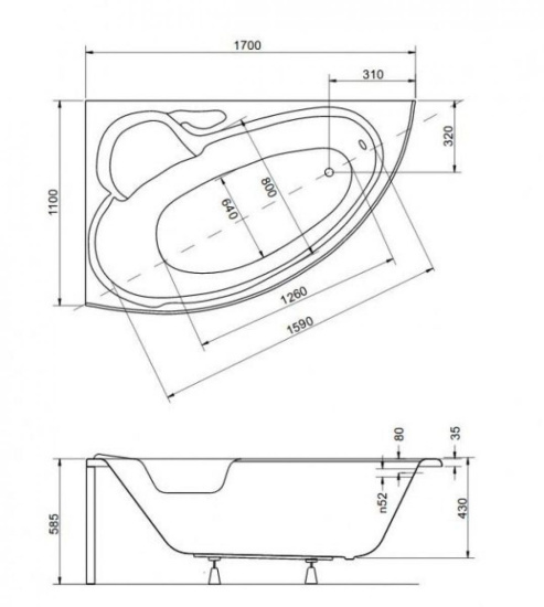 Акриловая ванна Besco Finezja Nova 170 L