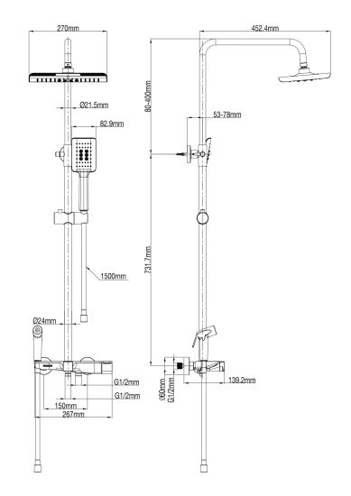 Душевая стойка Wonzon & Woghand WW-B3310-MB с термостатом