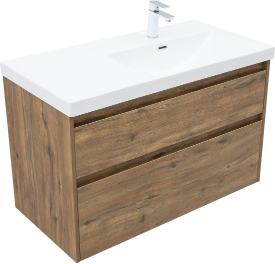 Тумба с раковиной Aquanet Nova Lite 2.0 100 R 2 ящика, дуб рустикальный
