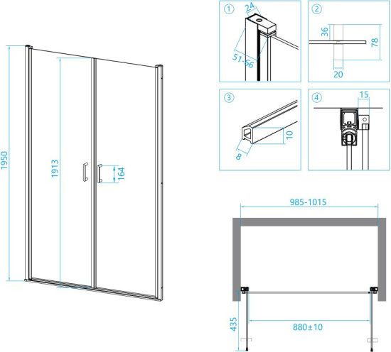 Душевая дверь в нишу RGW Leipzig LE-06 1000x1950 профиль хром