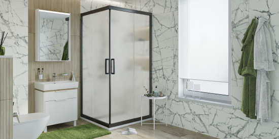 Душевой уголок Stworki Дублин 95x95 см профиль черный матовый, стекло матовое