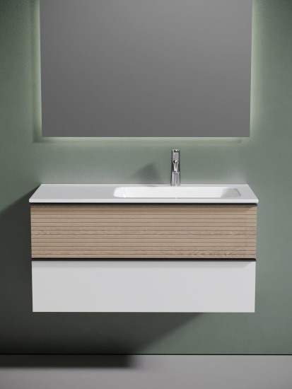 Тумба с раковиной Sancos Delta 100 дуб светлый/белый правая, DL100RW