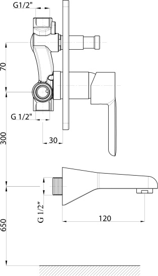 Смеситель для ванны GPD Felis MAB75 с внутренней частью