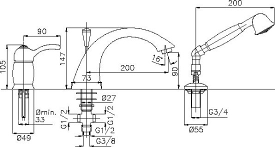 Смеситель на борт ванны Migliore Lem Swarovski ML.LEM-1950K.BR бронза