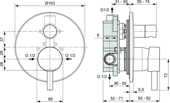 Смеситель для ванны Ideal Standard Ceraline A6939AA с внутренней частью