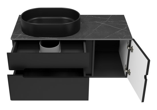 Тумба под раковину Misty Роял 100 черная подвесная, со столешницей