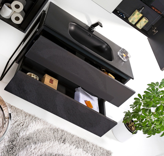 Тумба с раковиной Armadi Art Vallessi 100 антрацит матовая, с черной раковиной