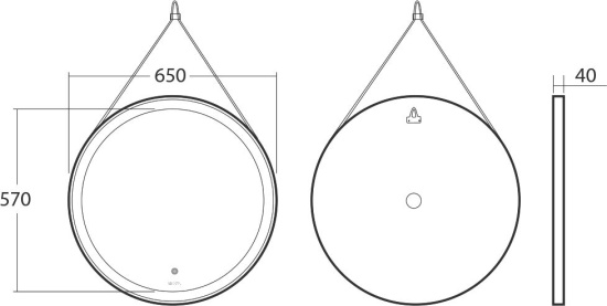 Зеркало Owl 1975 Viken 65, с подсветкой, черный ремень