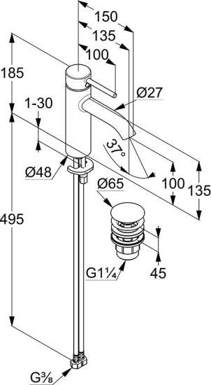 Смеситель для раковины Kludi Bozz 382880576