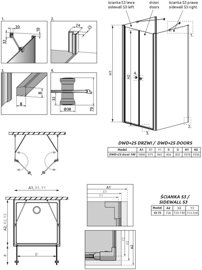 Душевой уголок Radaway EOS DWD+2S 100x75