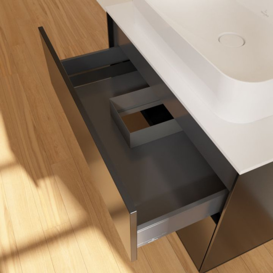 Мебель для ванной Villeroy & Boch Finion 80 black matt lacquer, glass white matt, с настенным освещением