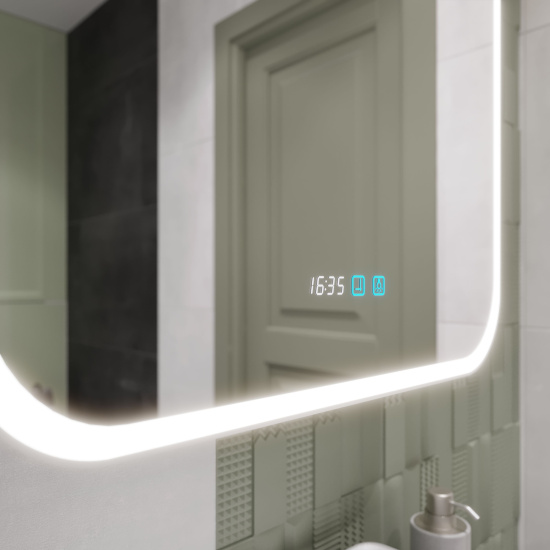 Зеркало-шкаф Stworki Алта 60 с LED подсветкой и часами, сенсорное управление