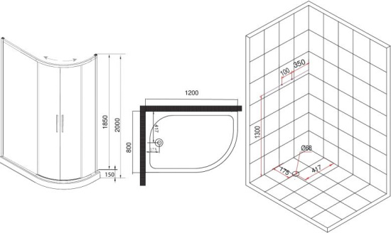 Душевой уголок Esbano ESD-8027А 120x80, L, с поддоном
