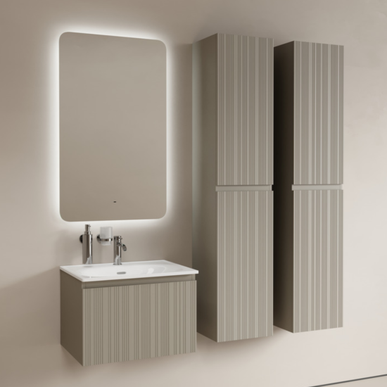 Тумба с раковиной Sancos Code 60 подвесная, серая платина, раковина белая