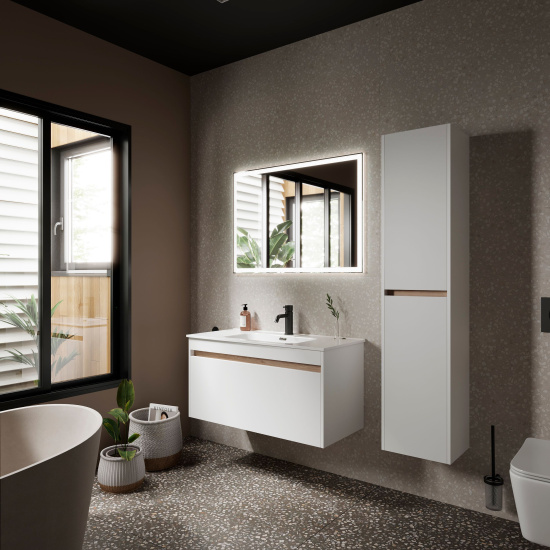 Тумба с раковиной Sancos Smart 100 белый глянец