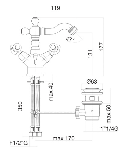 Смеситель для биде Fiore Coloniale 02OO0635, золото