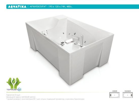 Акриловая ванна Aquatika Архитектура 190 см Basic