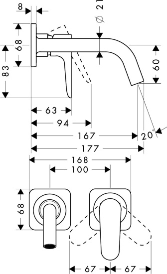 Смеситель для раковины Axor Citterio M 34113140 шлифованная бронза