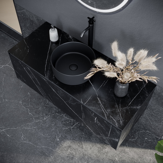 Тумба с раковиной Sancos Stone 120 со столешницей из керамогранита белый марамор, подвесная