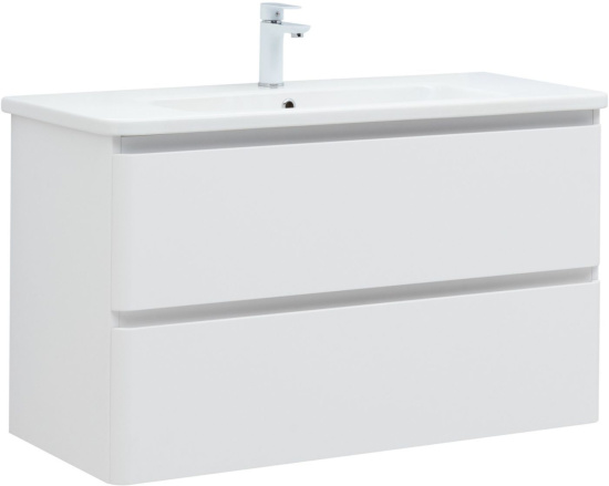 Тумба с раковиной Aquanet Эмбер 105 2 ящика, белая матовая, раковина Urban