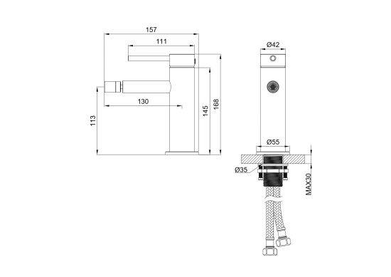 Смеситель для биде Wonzon & Woghand Stick WW-88339017-BN