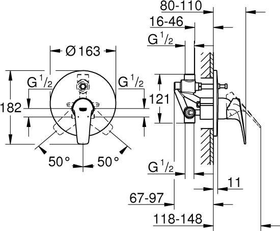 Смеситель для ванны Grohe Start Flow 29117000 с внутренней частью, хром