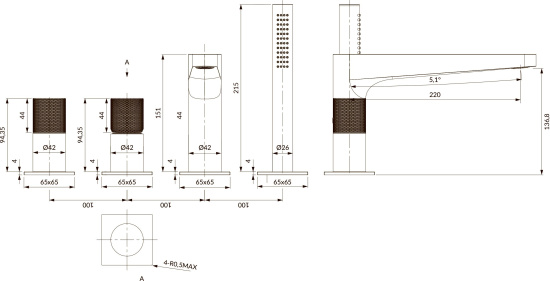 Смеситель на борт ванны Omnires Contour CT8032AT антрацит