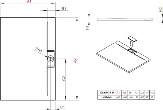 Поддон для душа Radaway Giaros D80x100