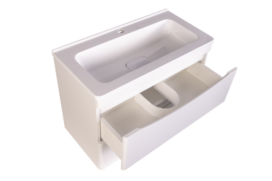 Тумба с раковиной Style Line Бергамо мини 70 2 ящика Люкс антискрейтч белая, Plus подвесная