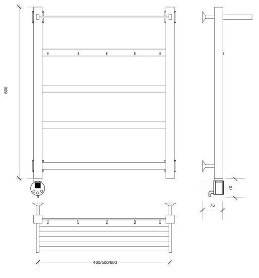 Полотенцесушитель электрический Secado Корсико 1 КСП 60/50 L, черный матовый