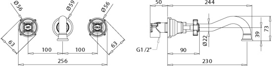 Смеситель для раковины Migliore Princeton ML.PRN-869.BR настенный