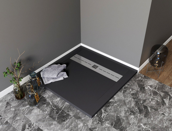 Поддон для душа Aquanet Delight NEW 007B 90x90 черный камень, с сифоном