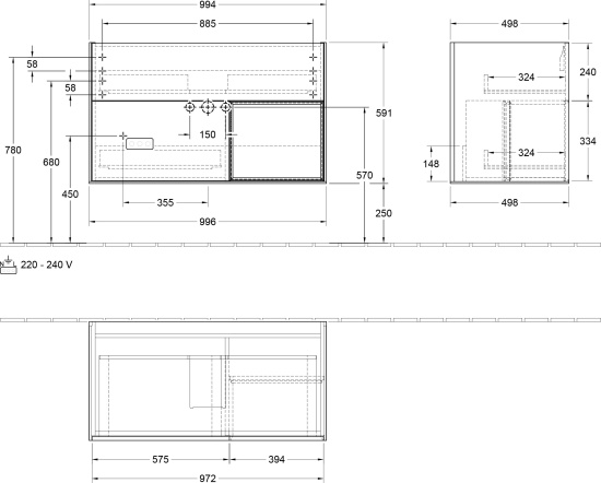 Тумба с раковиной Villeroy & Boch Finion G040GNGN 100 с подсветкой и освещением стены