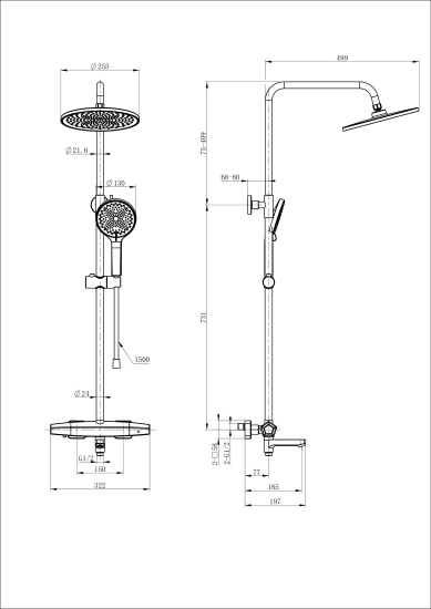 Душевая стойка Wonzon & Woghand Neo WW-B3046-A1-MB с термостатом