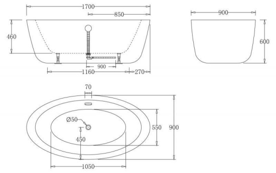 Акриловая ванна Belbagno BB67-1700 170 см