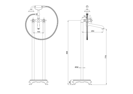 Напольный смеситель для ванны Wonzon & Woghand Retro WW-88649020-MB