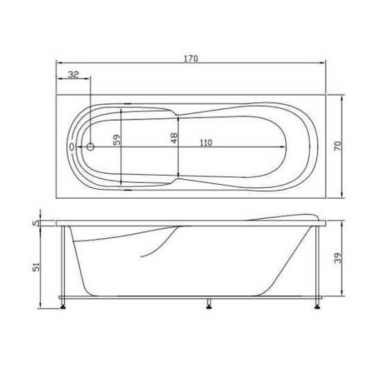 Акриловая ванна Aquatika Астра 170 см Basic