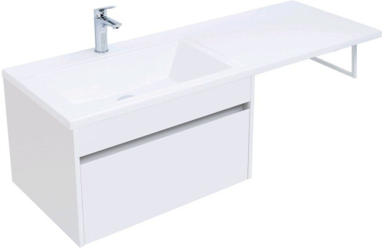 Тумба с раковиной Aquanet Токио 130 L белая подвесная, 1 ящик