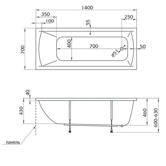 Акриловая ванна Marka One Modern 140х70 см