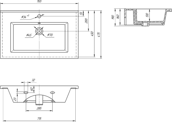 Тумба с раковиной Onika Марбл 75 подвесная, мрамор, камень бетонный