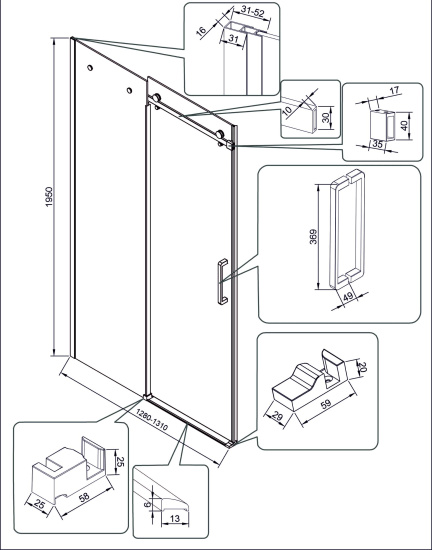 Душевая дверь в нишу Veconi Vianno VN-74B 130 см, профиль черный