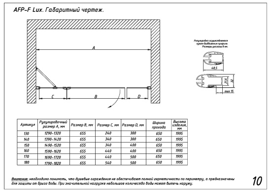 Душевая дверь в нишу Vegas Glass AFP-F LUX 130 05 crystalvision L профиль бронза, стекло crystalvision