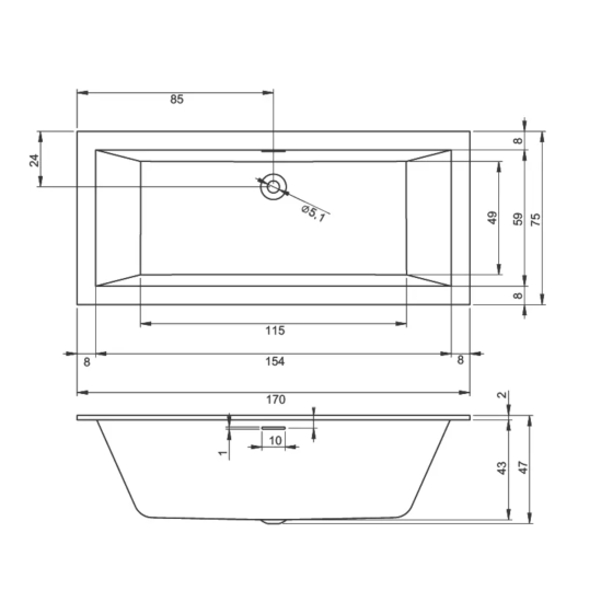 Акриловая ванна Riho Rething Cubic 170x75 см