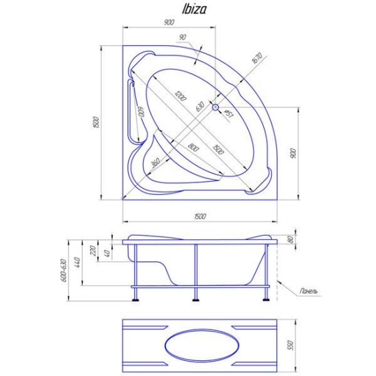 Акриловая ванна 1MarKa Ibiza 150х150 см